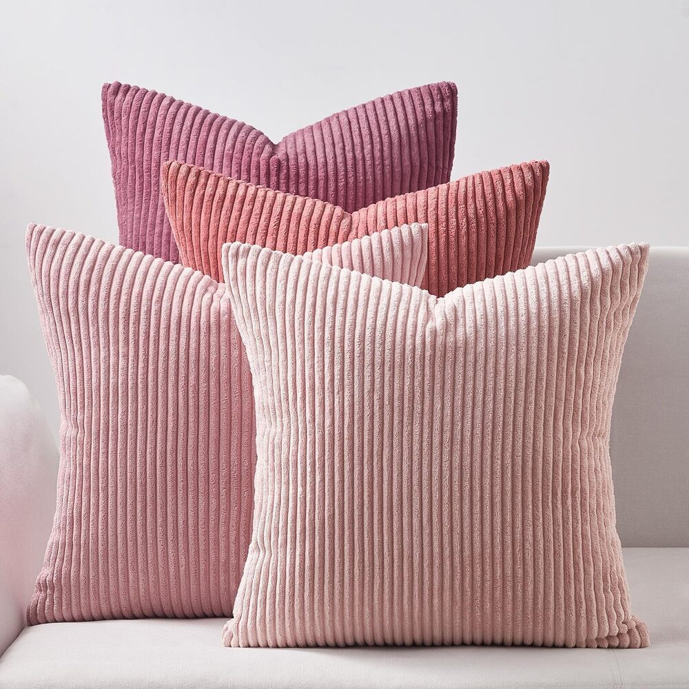 3896 Pink Throw Pillows Covers 20x20 Inch Set of 4,Farmhouse Corduroy
